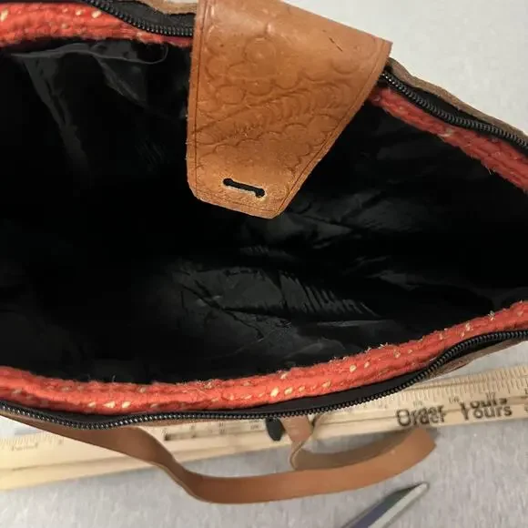 Woven Sisal Crossbody Shoulder Bag Womens Handmade Leather Strap Boho Southwest - Picture 9 of 12